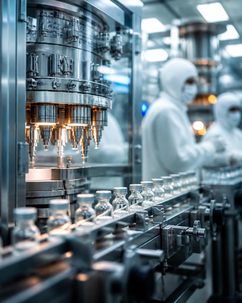 Precision cleanroom filling line producing sterile peptide vials